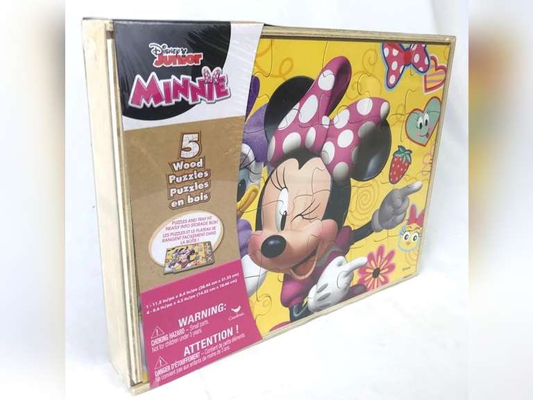 Disney Minnie Mouse 5 Wood Jigsaw Puzzles in Wood Storage Box 14
