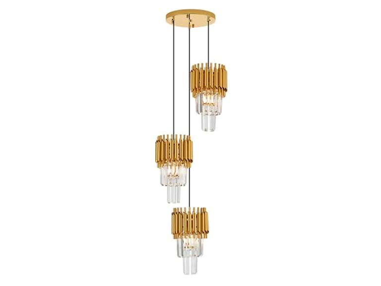 3-Light Gold Crystal Pendant Light Fixtures,Mini 3-Tier Luxury Crystal Pendant Light Perfect for Dining Room, Bedroom, Kitchen, Living Room 160