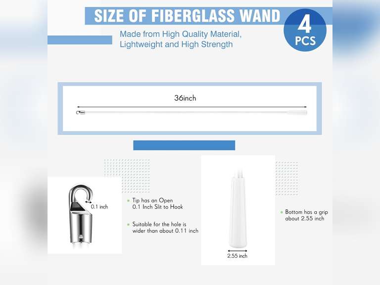 Bokon 4 Pcs Blinds Wand Replacement with Hook and Handle White Fiberglass Long Vertica Blind Wand for Windows Curtain Door Shades Opener Accessory (36 Inch) 36
