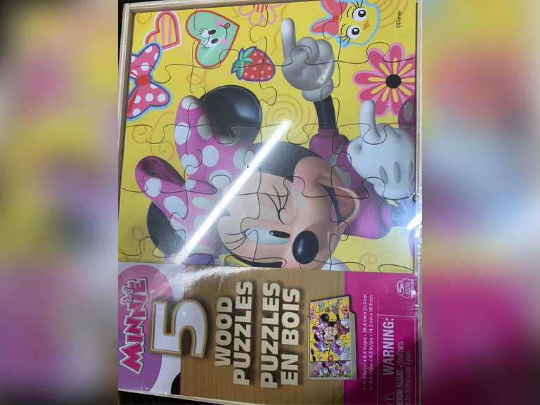 Disney Minnie Mouse 5 Wood Jigsaw Puzzles in Wood Storage Box 14