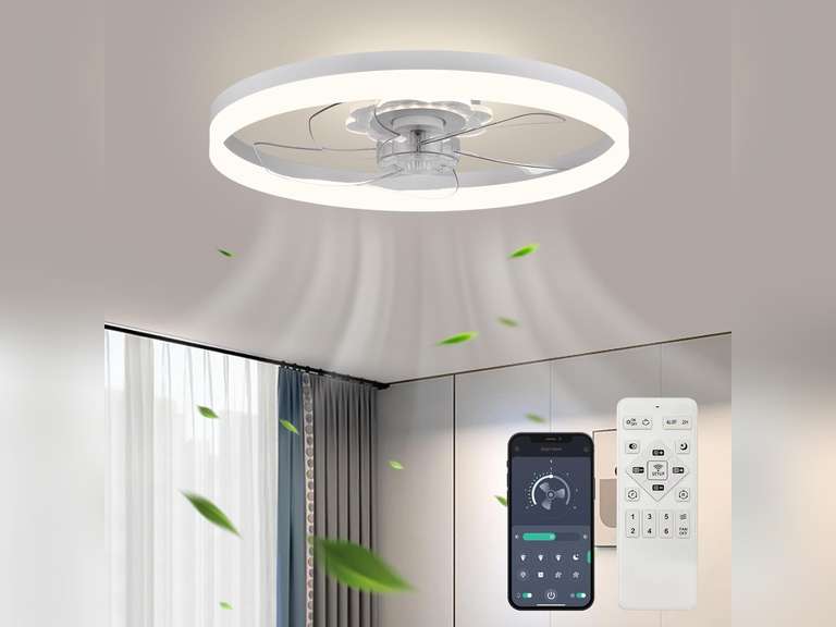 20 Ceiling Fan with Light, Upgraded Low Profile Fan, Flush Mount Ceiling Fan, 6 Speeds, Dimmable LED, App & Remote Control, Quiet DC Motor, for Bedroom, Living Room, F115 White 80