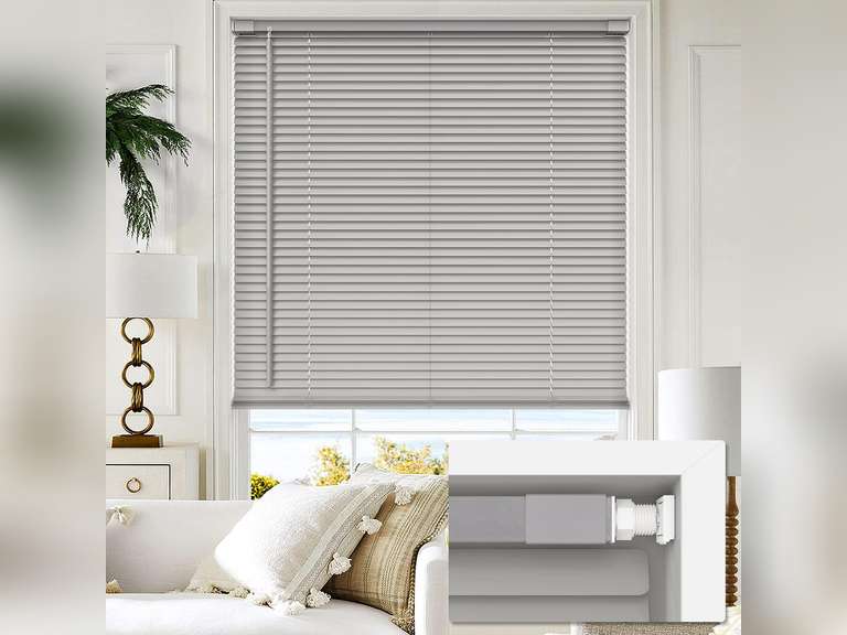 LazBlinds No Tools No Drill 1" Vinyl Mini Blinds, Cordless Blinds for Windows, Light Filtering Horizontal Window Blinds & Shades, 20" W x 48" H, Grey 30