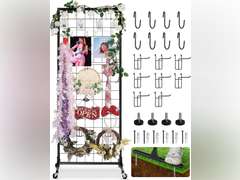 Gridwall Panel Display Stand Rack- Heavy-Duty Movable Wire Gridwall Display Racks with Wheels and Feet, Floorstanding and Wall Mount Double Side Display Stand (Black) (Black, 1 pc) 70