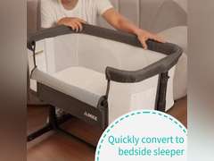 AMKE Baby Bassinets,Bedside Sleeper for Baby for Newborn, Easy Folding Bassinet for Baby and Safe Co-Sleeping,Adjustable Portable Baby Crib Bed,Travel Bag Included 90