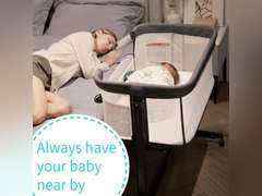 AMKE Baby Bassinets,Bedside Sleeper for Baby for Newborn, Easy Folding Bassinet for Baby and Safe Co-Sleeping,Adjustable Portable Baby Crib Bed,Travel Bag Included 90