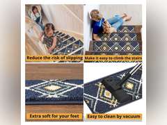 Blue 9 in. X 28 in. Non-Slip Stair Tread Cover Polypropylene Latex Backing (Set of 7) Stair Rugs 69