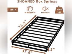 Twin Size Box Springs - 5 Inch Low Profile Mattress Foundation No Noise Heavy Duty Metal Basics Bed Base with Clean Fabric Cover, Easy Assembly 57