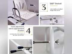 360 Swivel Shower Chair for Bathtub, Adjustable Space Saving Design for Tubs, Inside Shower, Tub Transfer Chair for Elderly, Seniors and Disabled, White 79