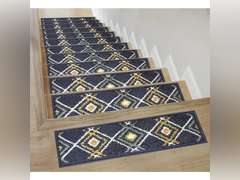 Blue 9 in. X 28 in. Non-Slip Stair Tread Cover Polypropylene Latex Backing (Set of 7) Stair Rugs 69