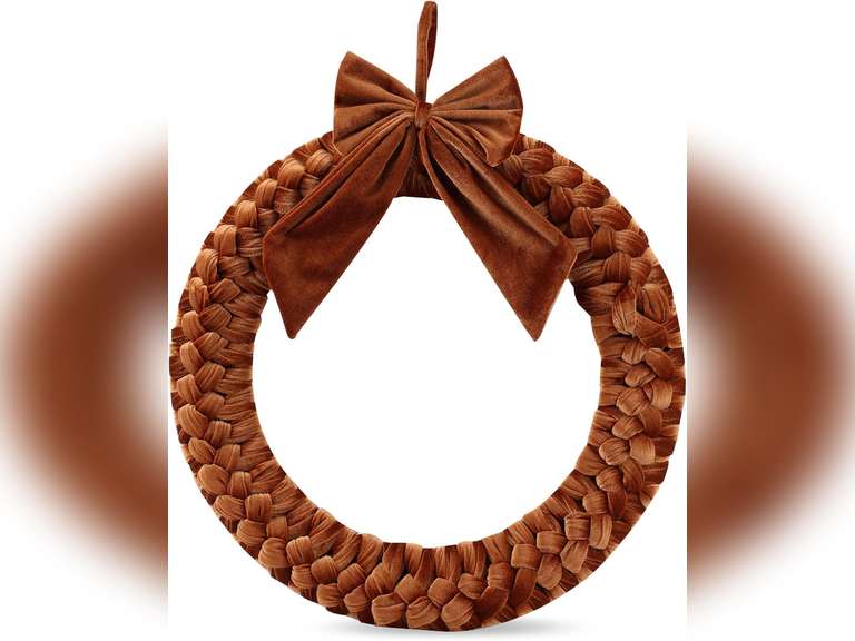 Christmas Velvet Wreath,Velvet Front Door Wreaths Christmas Wall Decor with Bow Holiday Wall Hanging Wreath for Christmas Party Table Fireplaces Porch Walls Decorations (Bronze, 18inch) 36