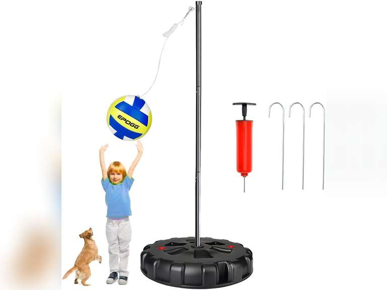 (See pictures, the ball is damaged)Tetherball Set with Base - Outdoor Portable Tetherball Set with Balls/Pump/Cord/Stakes/Heavy Duty Poles, Family Fun Outdoor Activity Tetherball Set for Outdoor Backyard Lawn Beach 140
