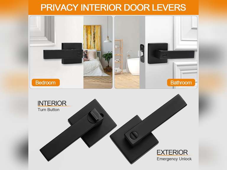10 Pack Matte Black Door Handles Privacy Door Levers, Keyless Interior Door Knobs Square Door Levers Heavy Duty Door Locks for Bedroom Bathroom, Reversible Flat Levers(Damaged packaging ) 130