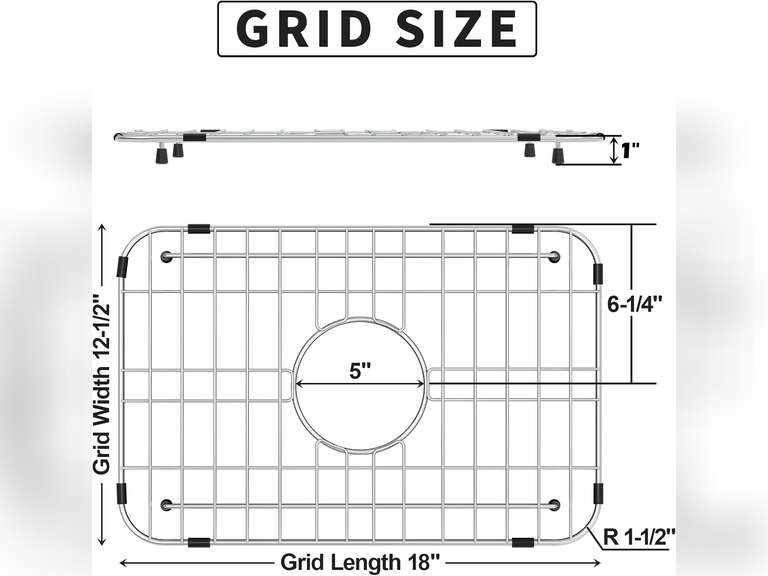 Sink Grid 18" X 12-1/2", Sink Protector Grid Centered Drain with Corner Radius 1-1/2",304 Stainless Steel Material for Sink 29