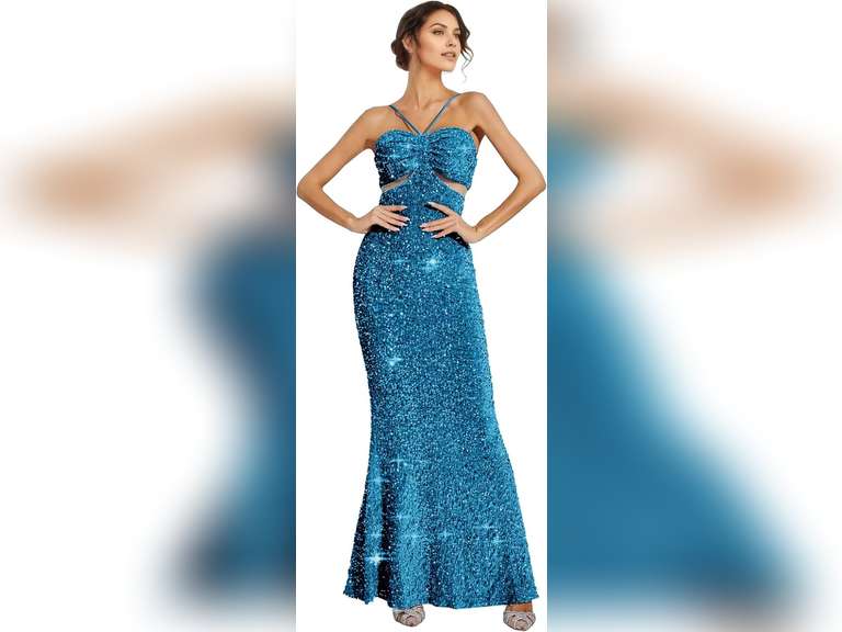 Sparkly Mermaid Halter Tulle Sequin Long Prom Dress, Evening Dress