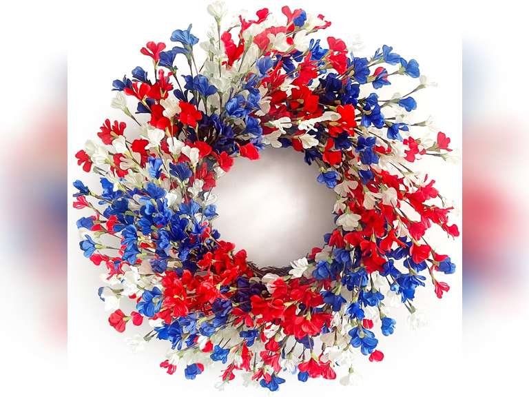 24 Inch Patriotic Wreaths for Front Door, 4th of July Wreath Summer Forsythia Wreath for Memorial Day Independence Day Farmhouse Porch Window Door Decor 50