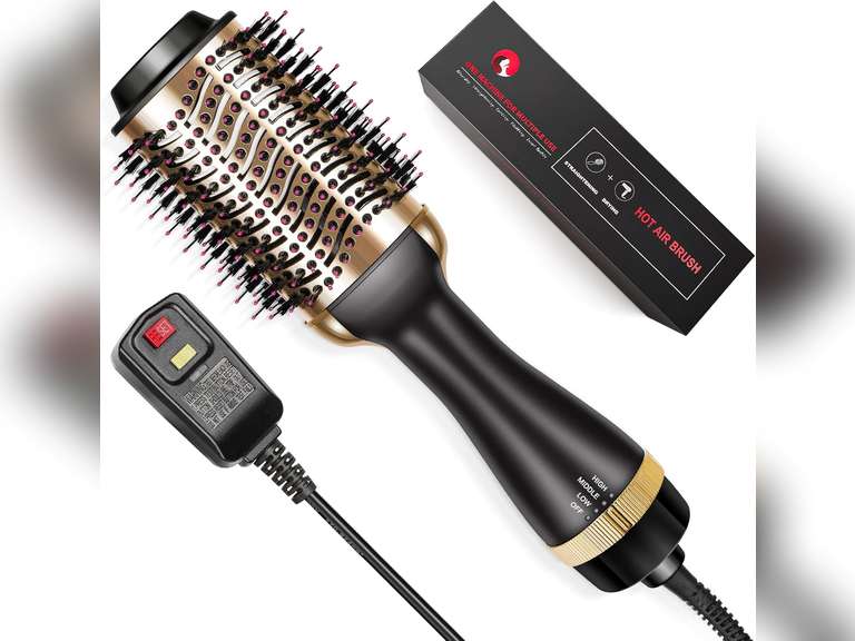 Hair Dryers Brush, 3 in 1 Hot Air Brushes Brush for Blowing, Straightening, Curling with ALCI Safety Plug One Step Hair Dryer & Volumizer Negative Ionic Technology for All Type Hair(Gold) 77