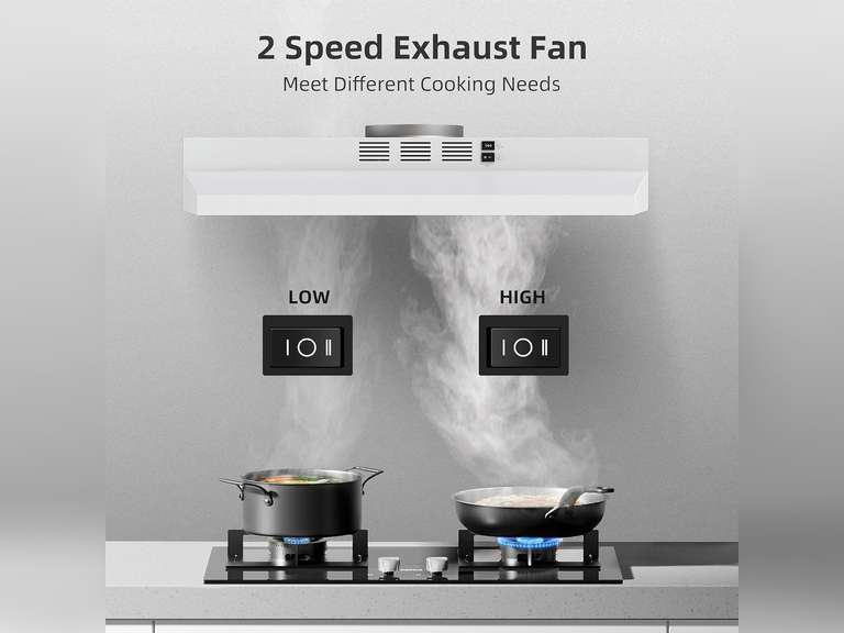 SIMILAR model,SNDOAS 30 inch Under Cabinet Range Hood, Ducted/Ductless Convertible Kitchen Hood, Stainless Steel Vent Hood with LED Light,Under Cabinet Hood with 2 Speed Exhaust Fan,White 73