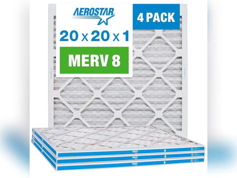 Aerostar 20x20x1 MERV 8 - 6 Count - High Efficiency Pleated HVAC, Furnace & Air Conditioner Filters - Removes Dust, Lint, Mold & Allergy-Causing Pollen 29