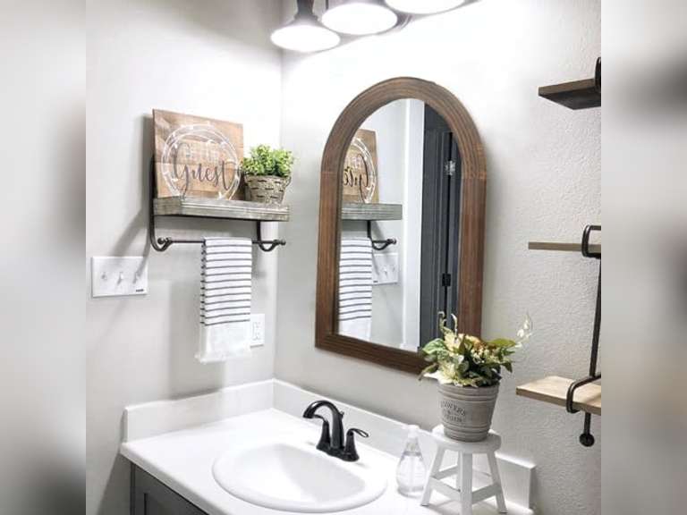 LOSOUR Arched Mirror, Farmhouse Decor Solid Wood Frame Wall Mirror, Bathroom Mirrors, Large Vintage Mirror for Bathroom, Living Room,Bedroom, Entryway, Hallway,Foyer (Coffee, 20inch*30inch) 60