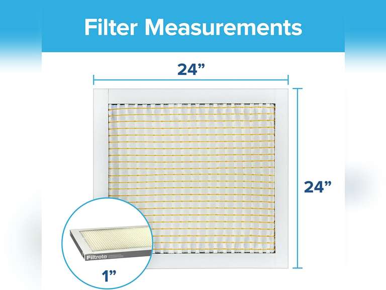 Filtrete 24x24x1 Air Filter, MPR 300, MERV 5, Clean Living Basic Dust 3-Month Pleated 1-Inch Air Filters, 6 Filters 40