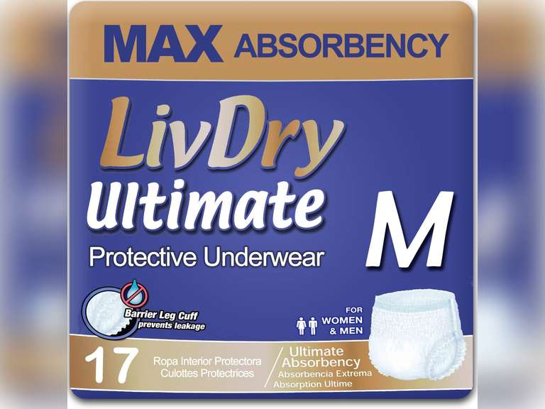 LivDry Ultimate Adult Incontinence Underwear, Max Absorbent Adult Diapers with Leak Protection, Medium, 17-Pack 37