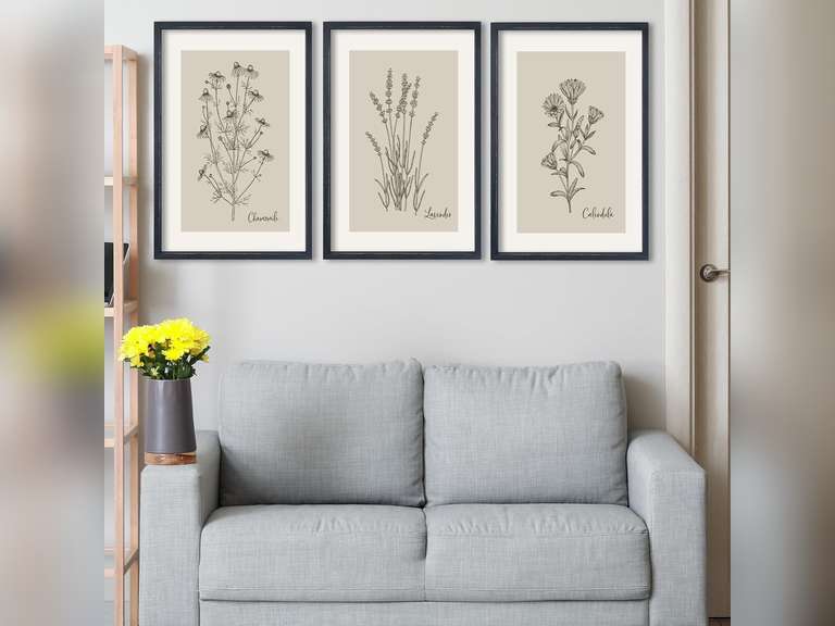 Vintage Antique Garden Wildflowers Sign Wall Art Decor 24"x16" Set Of 3 Living Room Soild Wood Framed Farmhouse Bedroom Modren Minimalist Floral Botanical Flowers Wall Hanging (Black) 59