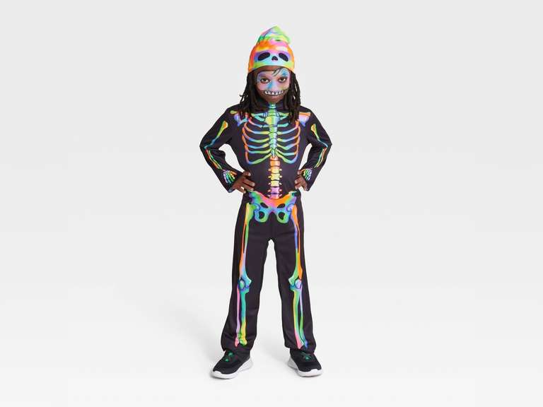 Kids' Blacklight Responsive Color Melt Skeleton Halloween Costume Jumpsuit with Beanie L - Hyde & EEK! Boutique 15