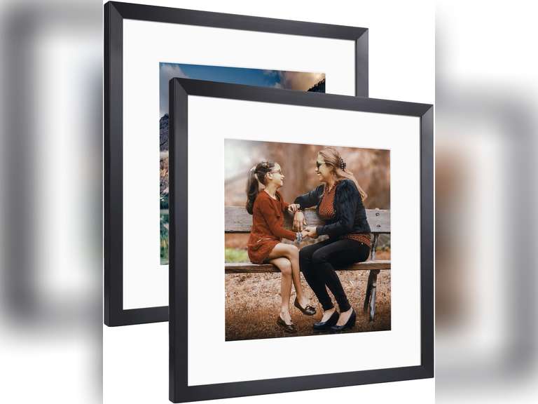14x14 Square Frame Display Picture 10x10 or 5x7 with Mat or 14x14 without Mat, Solid Wood Acrylic Cover Photo Poster Frames for Gallery Wall Mounting Home D cor Gift, (2 Pack, Black) 37