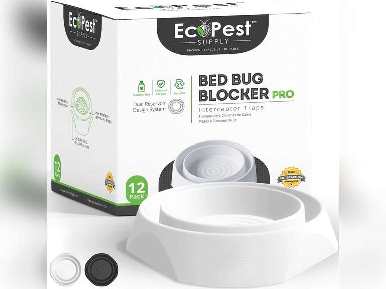 Bed Bug Interceptors 12 Pack | Bed Bug Blocker (Pro) Interceptor Traps | Insect Trap, Monitor, and Detector for Bed Legs (White) similar model 32