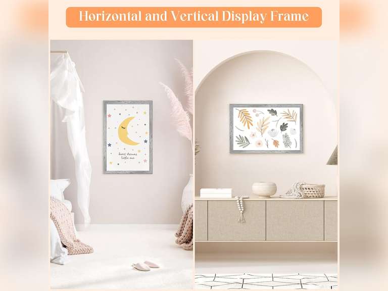 16x24 Wood Frame Grey, Rustic Natural 24x16in Woodgrain Picture Poster Frame, Modern Gray 16 x 24inch Gallery Wall Pic Photo Frame with HD Plexiglass, Horizontal Vertical Wall Mounting Display 1pcs 32