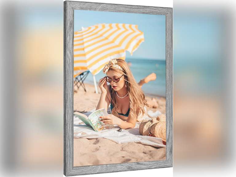16x24 Wood Frame Grey, Rustic Natural 24x16in Woodgrain Picture Poster Frame, Modern Gray 16 x 24inch Gallery Wall Pic Photo Frame with HD Plexiglass, Horizontal Vertical Wall Mounting Display 1pcs 32