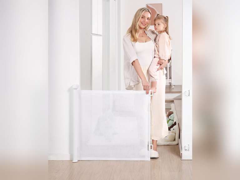 (Similar model)Likzest Retractable Baby Gate, Mesh and Pet Gate 33/' Tall, Extends up to 55/' Wide, Child Safety Gates for Stairs Doorways Hallways, Dog Cat Indoor Outdoor (White), 6*18, SH20.006DC 37