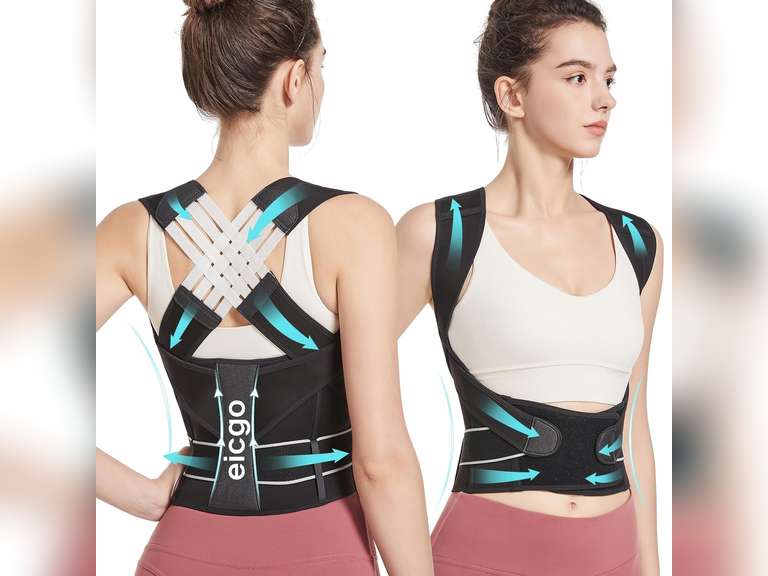 Posture Corrector,Suitable for Men and Women Upper and Lower Back Pain Relief - Scoliosis, Hunchback, Eicgo Adjustable Posture Corrector belt,Comfortable and Breathable Back Straightener (Black, Large) 33