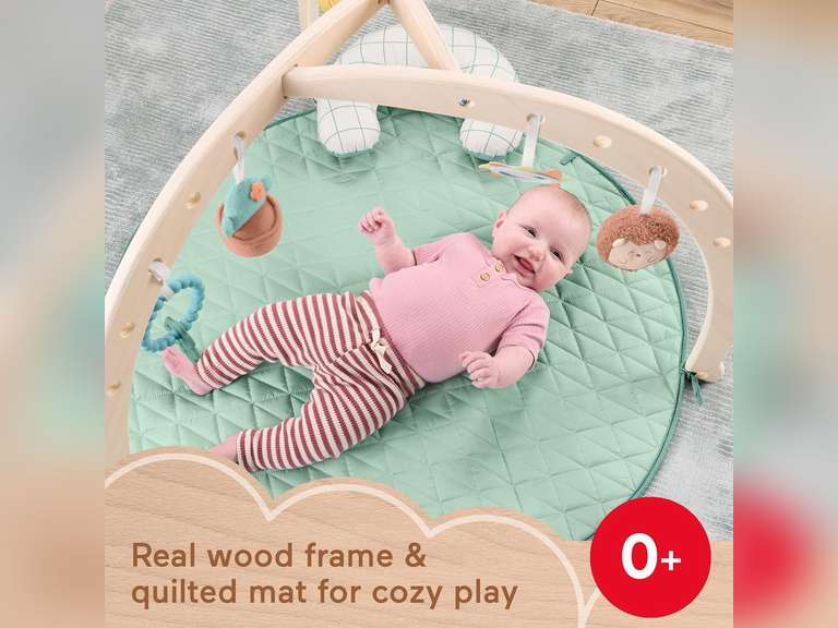 Fisher-Price Wood Baby Playmat Lay & Play Deluxe Activity Gym with Wooden Frame & Tummy Time Sensory Toys for Newborns 0+ Months (packing damage) 90
