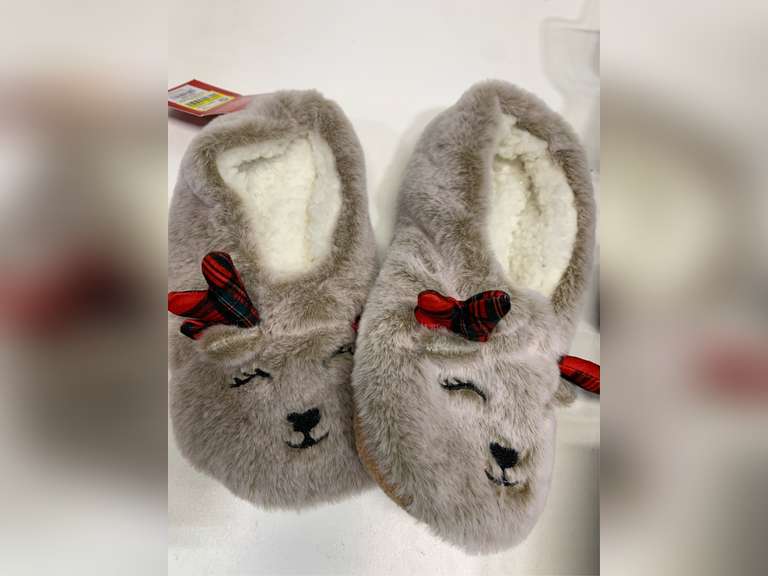 Women's Reindeer Faux Fur Christmas Slipper Socks with Grippers - Wondershop Brown S/M 9