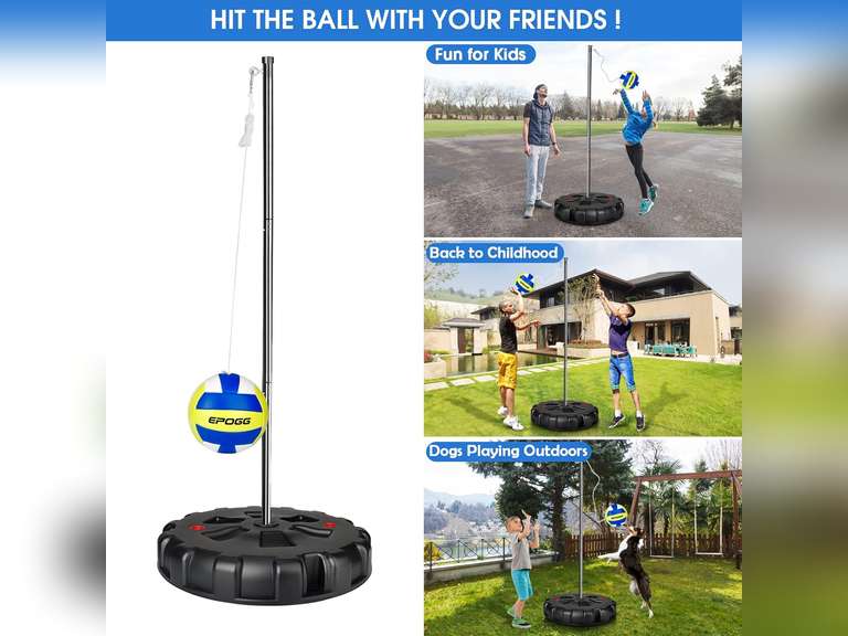 (See pictures, the ball is damaged)Tetherball Set with Base - Outdoor Portable Tetherball Set with Balls/Pump/Cord/Stakes/Heavy Duty Poles, Family Fun Outdoor Activity Tetherball Set for Outdoor Backyard Lawn Beach 140