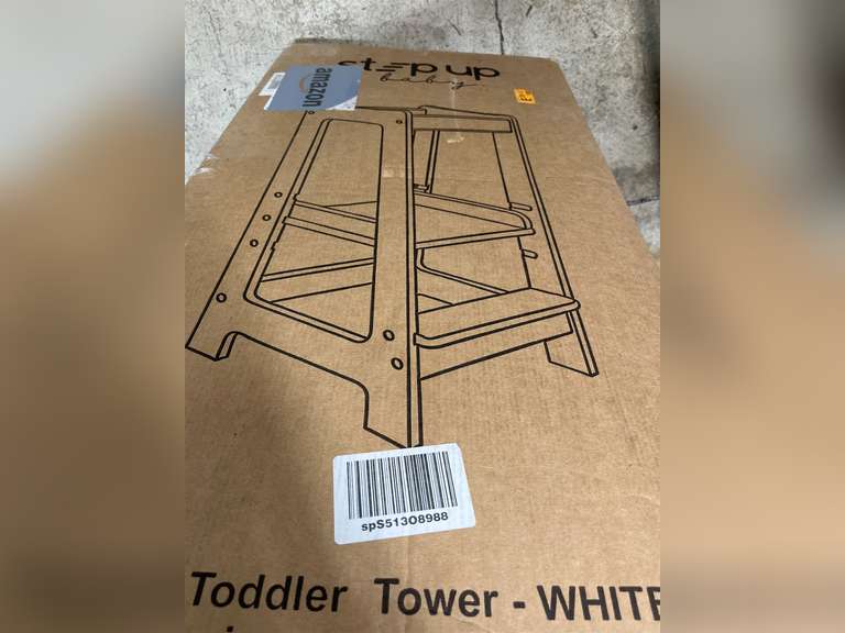 Stepup Baby Toddler Tower Step High Chair | Montessori Inspired | Wooden Step Stool for Preschool Kids | Adjustable for 18 Month - 5 Years | Includes Safety Rail - Natural - White 130