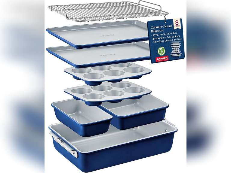 Bakken 8-Piece Stackable Bakeware Set - Ceramic Non-Stick Coating ...