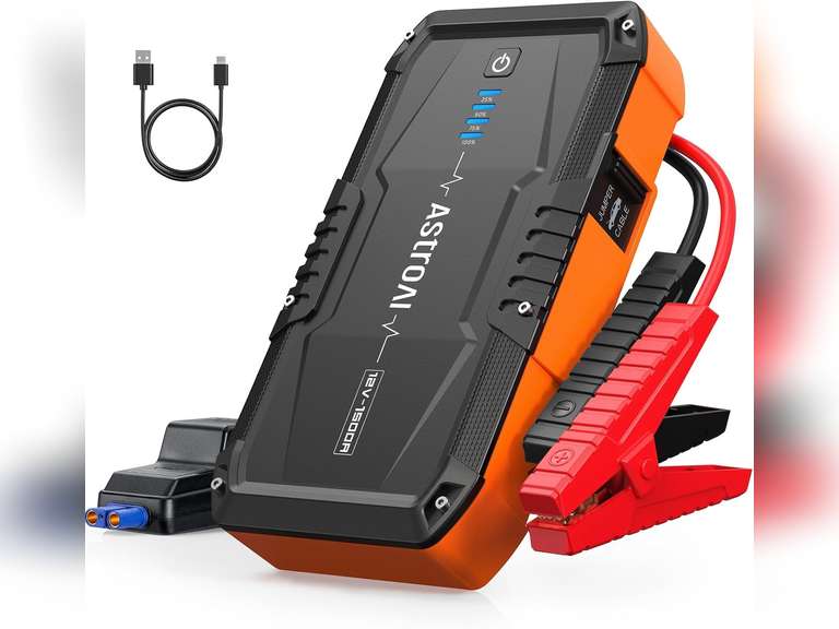 AstroAI S8 Car Battery Jump Starter, 1500A Peak Car Jumper Starter Battery Pack for Up to 6.0L Gas & 3.0L Diesel Engines, 12V Portable Jump Box with 3 Modes Flashlight and Jumper Cable (Orange) 42