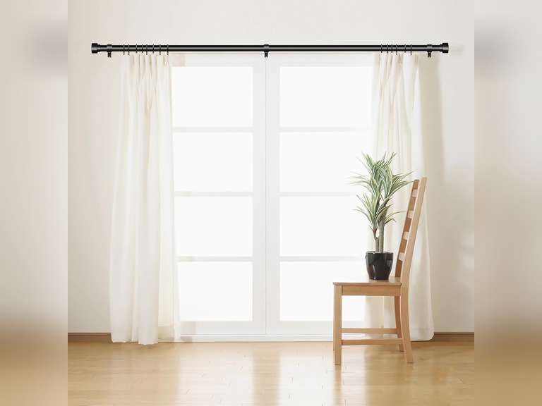 Curtain Rods for Windows 48 to 84 ' Diameter Adjustable Gold Curtain Rod, Heavy Duty Long Window Curtain Rod, Outdoor Modern Style Drapery Rods with Simple End Caps, Size 48" - 84" 16