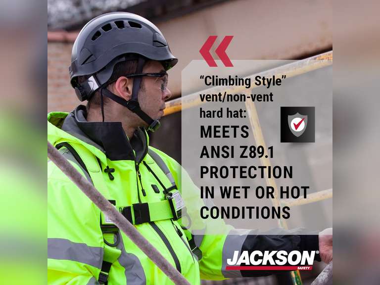 Jackson Safety CH400V Climbing-Style Hard Hat - Vented Construction Helmet with Chin Strap & Cup - ANSI Z89.1 & OSHA Compliant - (Multiple Colors) 34