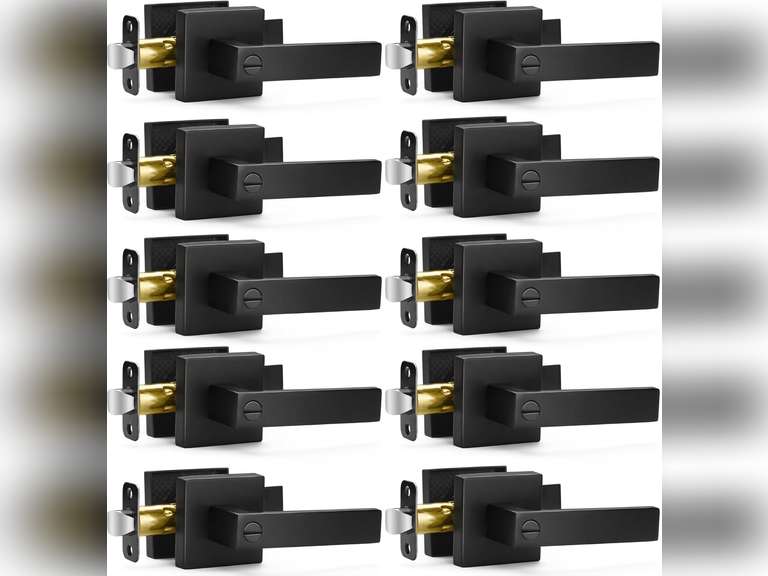 10 Pack Matte Black Door Handles Privacy Door Levers, Keyless Interior Door Knobs Square Door Levers Heavy Duty Door Locks for Bedroom Bathroom, Reversible Flat Levers(Damaged packaging ) 130