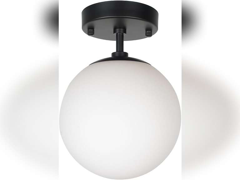 Beuhouz Modern Globe Semi Flush Mount Light, Black Metal Mid Century ...