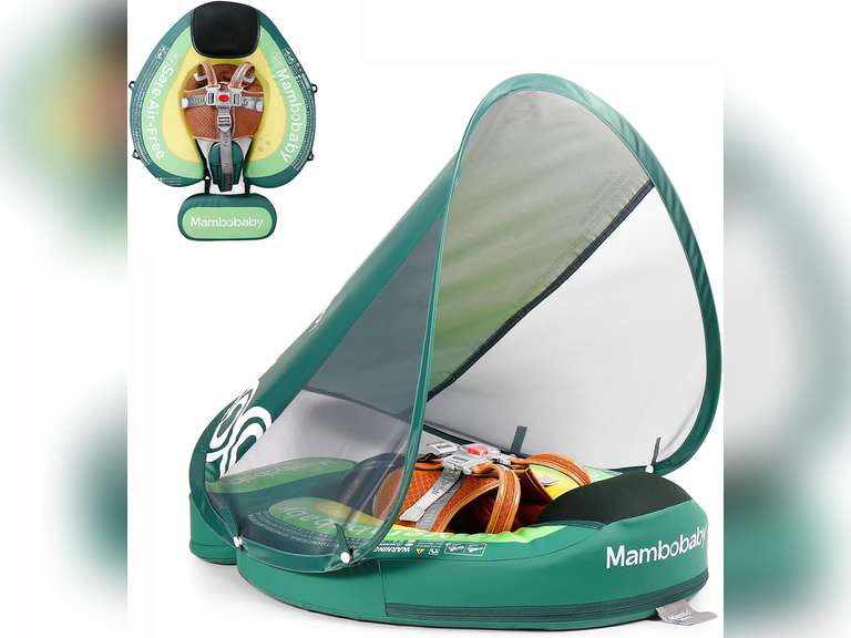2025 New Mambobaby Float with Canopy, Non Inflatable Solid Baby Swim Float, Upgrade Soft Skin-Friendly Fabric Material Infant Pool Float Smart Swim Trainer for Infant Toddler 3-24 Month 80
