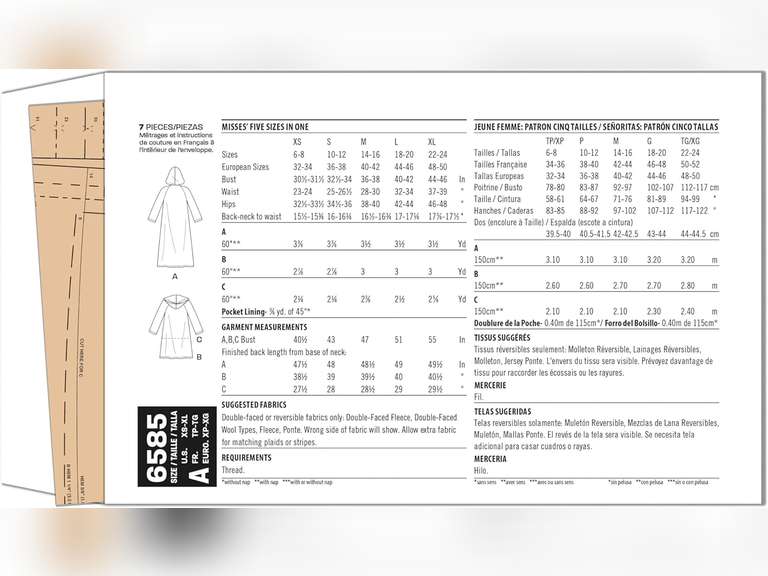 New Look Misses' Coat with Hood Sewing Pattern Packet, Design Code S9129, Sizes XS-S-M-L-XL, Multicolor 9