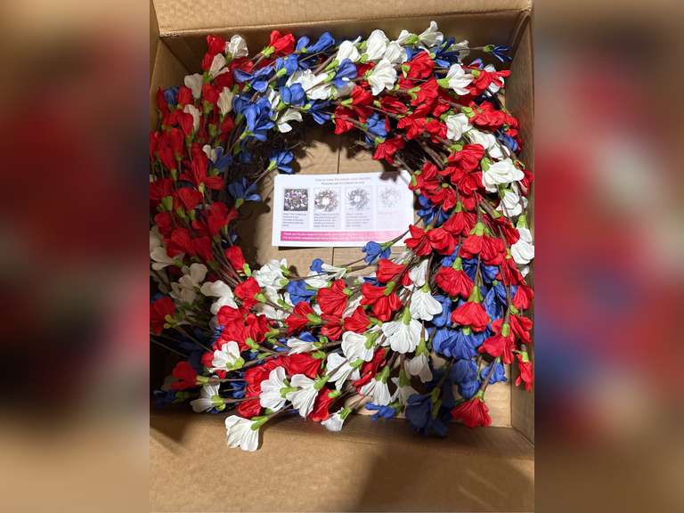 24 Inch Patriotic Wreaths for Front Door, 4th of July Wreath Summer Forsythia Wreath for Memorial Day Independence Day Farmhouse Porch Window Door Decor 50