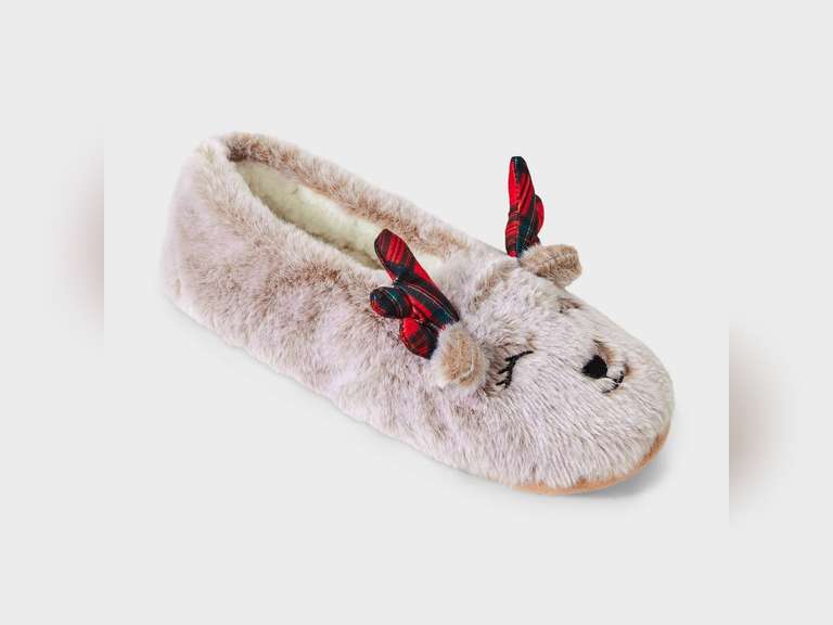Women's Reindeer Faux Fur Christmas Slipper Socks with Grippers - Wondershop Brown S/M 9