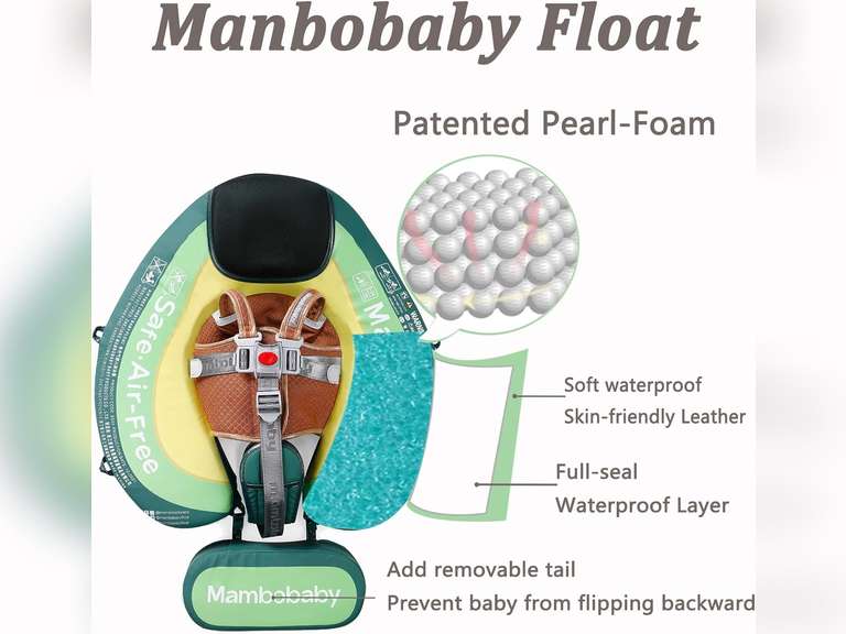 2025 New Mambobaby Float with Canopy, Non Inflatable Solid Baby Swim Float, Upgrade Soft Skin-Friendly Fabric Material Infant Pool Float Smart Swim Trainer for Infant Toddler 3-24 Month 80