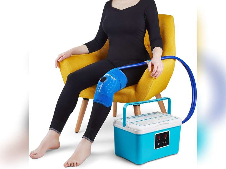 Cold Therapy Machine Cryotherapy Freeze Kit System for Post-Surgery Care, ACL, MCL, Swelling, Sprains, and Other Injuries - Wearable, Adjustable Knee Pad Cooler Pump with Digital Timer 189