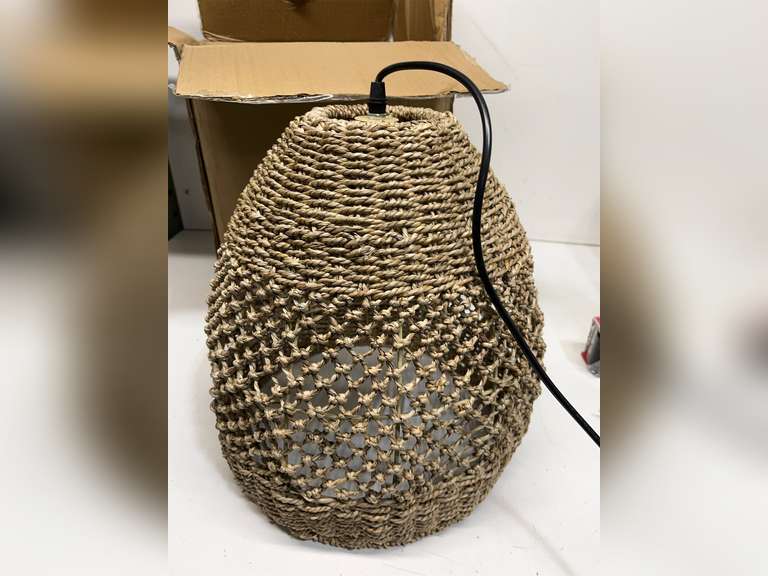 Rattan Pendant Light,13.77" Rustic Hand-Woven Wicker Hanging Light Water Plants Rattan Chandelier for Dining Living Bedroom Kitchen Farmhouse 117